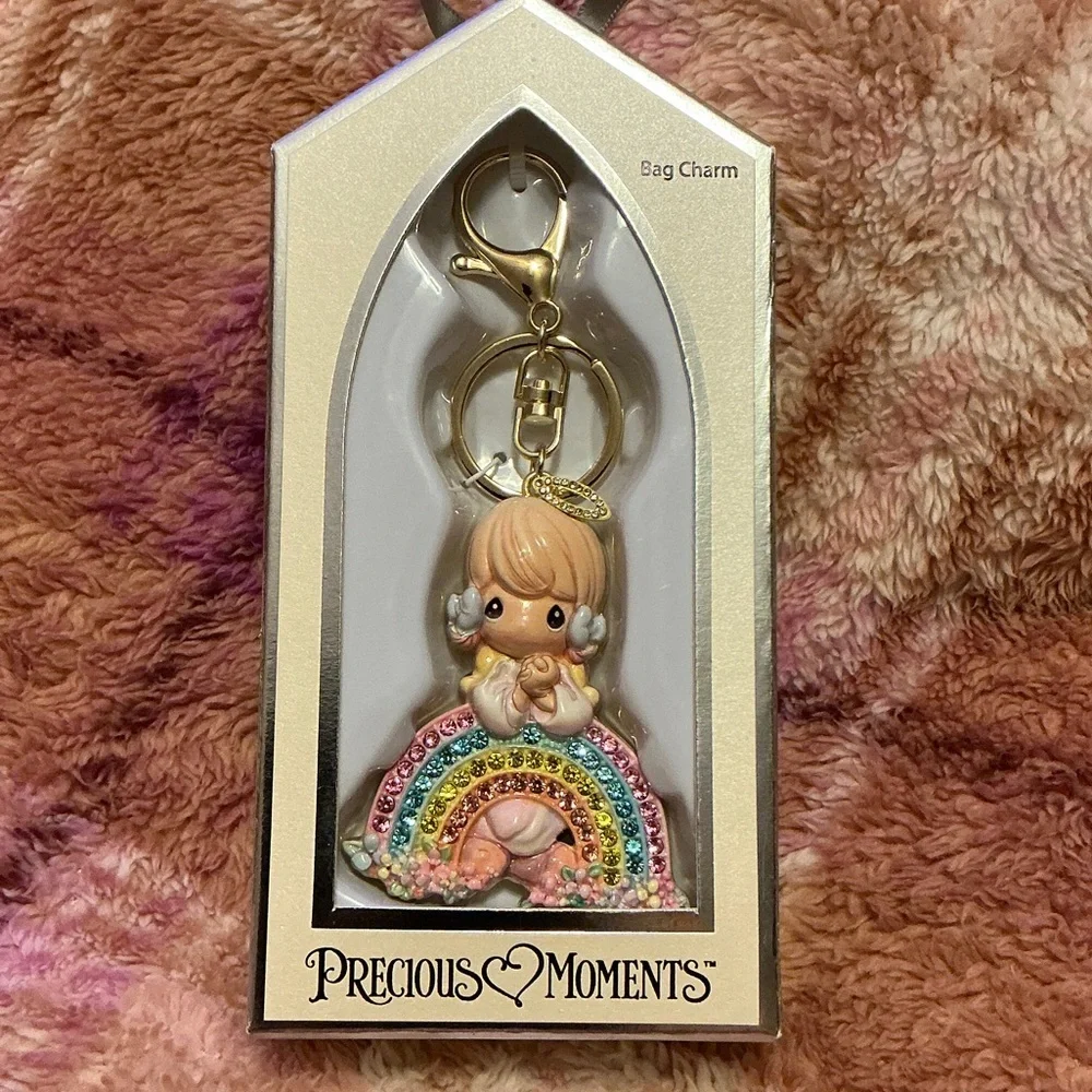 Precious Moments Pastel Rainbow Angel Keychain with Gold Hardware